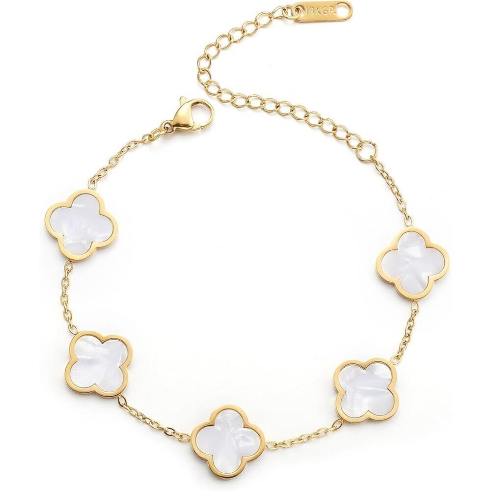 18K Gold Plated Clover Lucky Bracelet for Women - Trendy Flower Link Jewelry